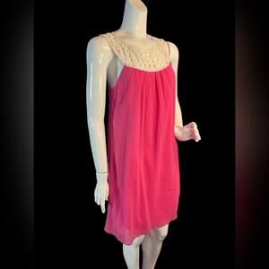 LILY PULITZER NWOT Pink Gauze Sleeveless Lined Dress White Crochet Collar Size 2